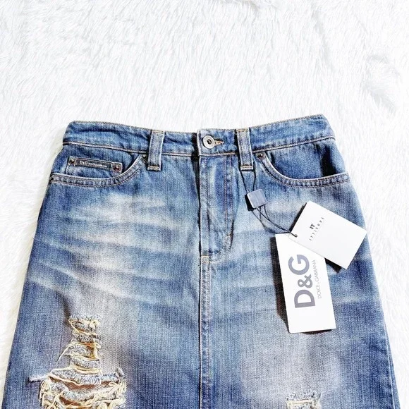 Dolce & Gabbana Ripped Denim Skirt Medium Blue Size 24 - Picture 11 of 13